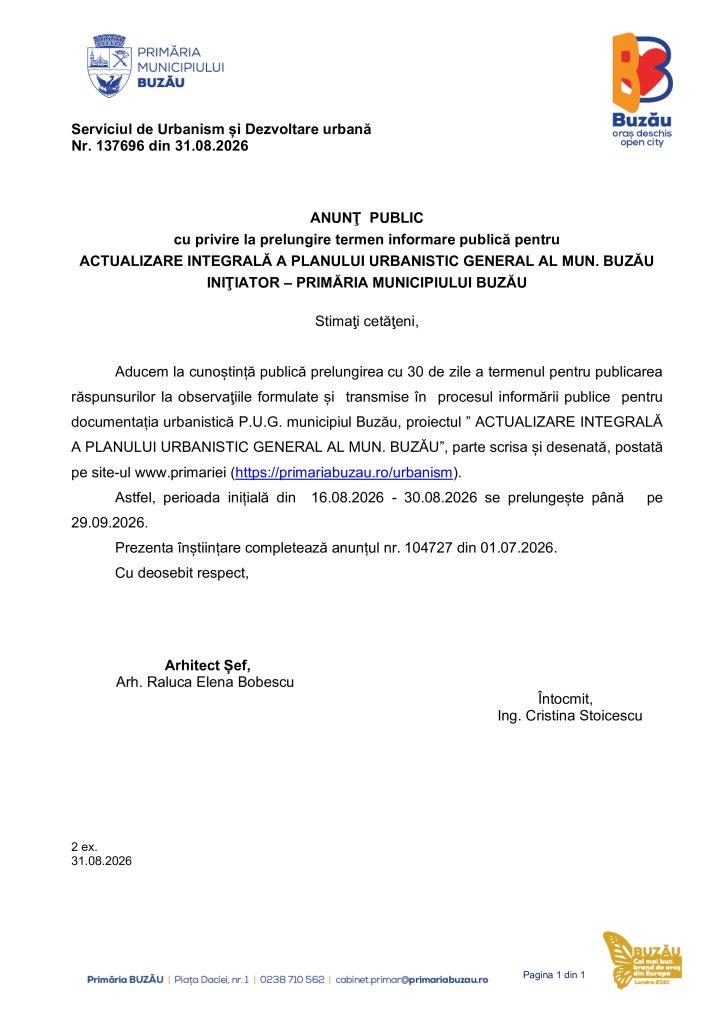 Anunt prelungire public PUG iulie 2026